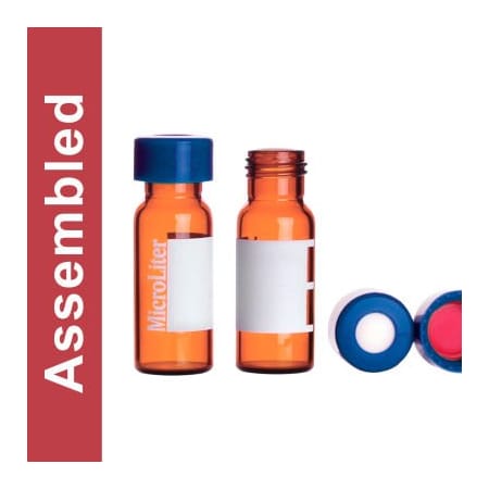 Cp Lab Safety. Wheaton MicroLiter Amber Screw Thread Vial Kit, Blue 9mm Cap, PTFE/Silicone, 100pk 09-2230B-A